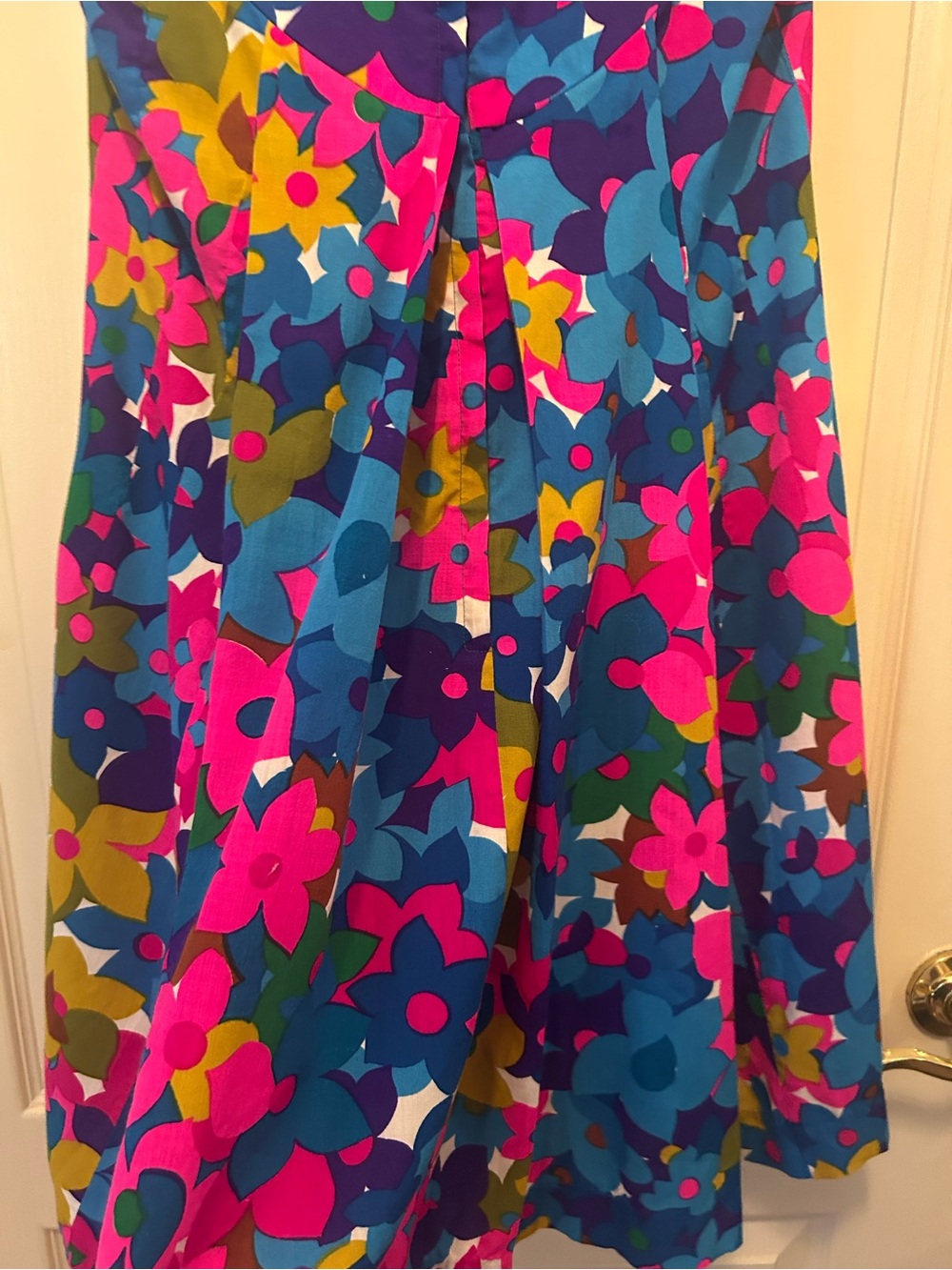 Vintage Floral Midi Dress in Blue, Pink & Green - Sleeveless Shift - Picture 6 of 9